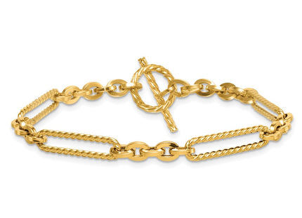 14K Polished and Textured Fancy Link with Toggle 7. Necklace