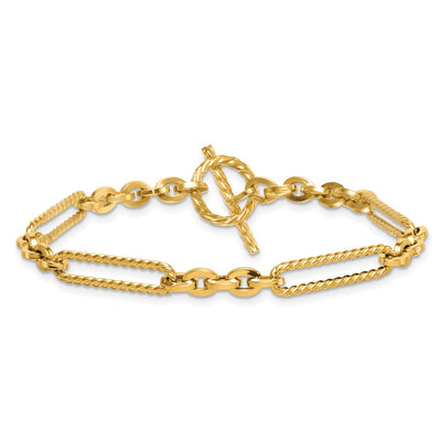 14K Polished and Textured Fancy Link with Toggle Necklace
