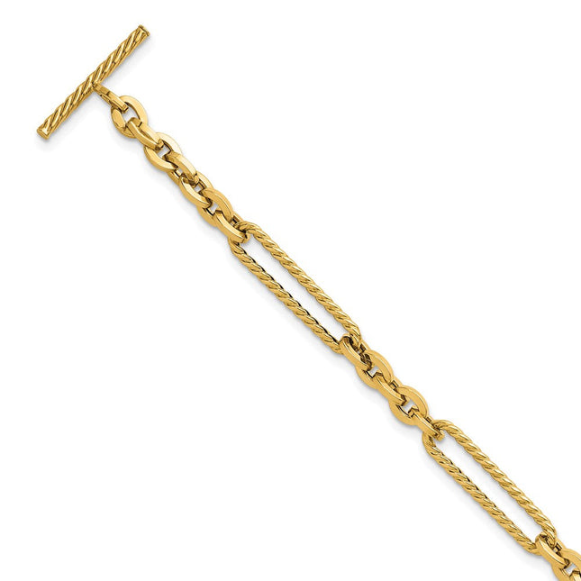 14K Polished and Textured Fancy Link with Toggle 7. Necklace