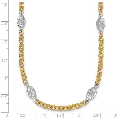 14K Two-tone Polished Fancy Cable Chain and Filigree Oval Necklace