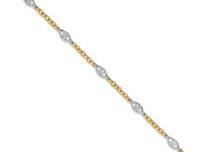 14k Two-tone Polished Fancy Cable Chain and Filigree Oval 7. Necklace