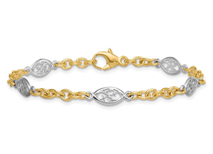 14k Two-tone Polished Fancy Cable Chain and Filigree Oval 7. Necklace