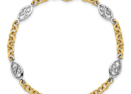 14k Two-tone Polished Fancy Cable Chain and Filigree Oval 7. Necklace