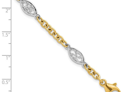 14k Two-tone Polished Fancy Cable Chain and Filigree Oval 7. Necklace