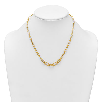 14K Polished Fancy Oval and Twisted Link Paperclip Necklace