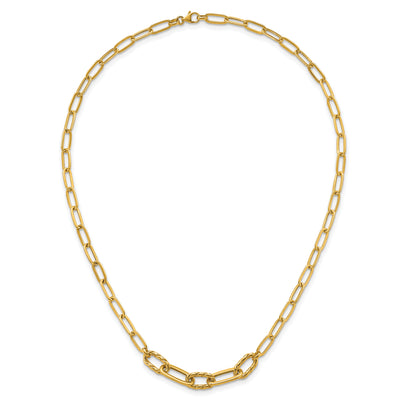 14K Polished Fancy Oval and Twisted Link Paperclip Necklace