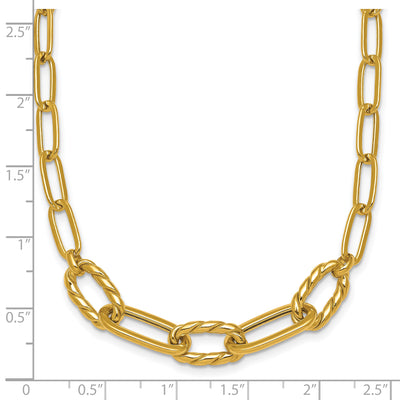 14K Polished Fancy Oval and Twisted Link Paperclip Necklace