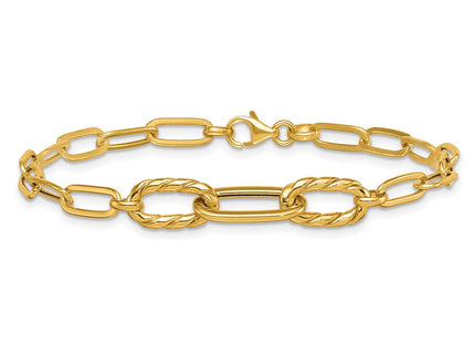 14K Polished Fancy Oval and Twisted Link 7. Paperclip Necklace