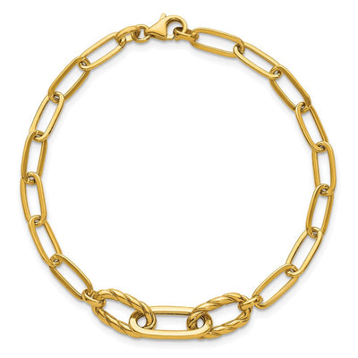 14K Polished Fancy Oval and Twisted Link Paperclip Necklace