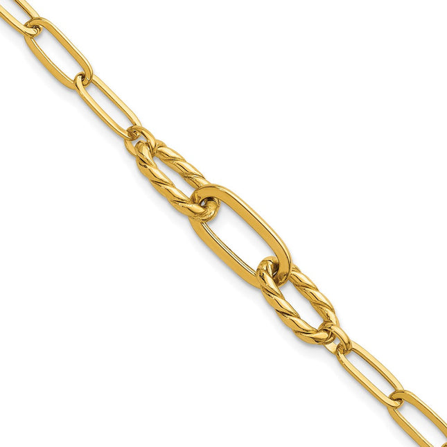 14K Polished Fancy Oval and Twisted Link 7. Paperclip Necklace