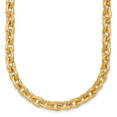 14K Polished And Brushed Fancy Cable Chain Necklace