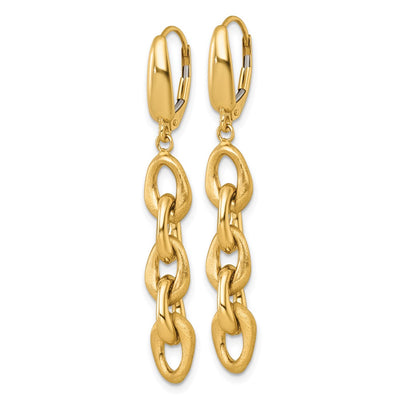 14K Polished And Brushed Chain Leverback Dangle Earrings