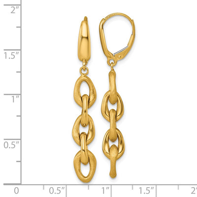 14K Polished And Brushed Chain Leverback Dangle Earrings