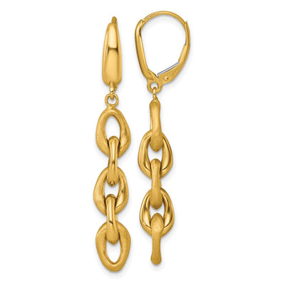 14K Polished And Brushed Chain Leverback Dangle Earrings