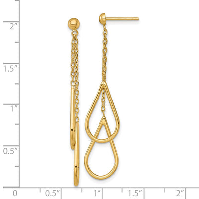 14K Polished Two Teardrops and Chain Dangle Post Earrings