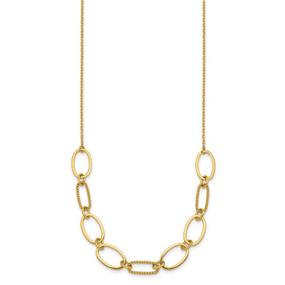 14K Polished And Twisted Oval Links Necklace Plus Extender