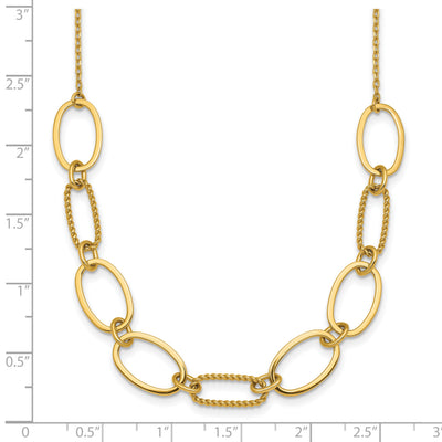 14K Polished And Twisted Oval Links Necklace Plus Extender