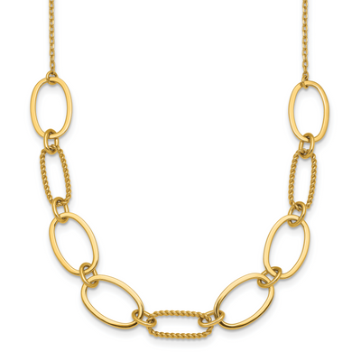 14K Polished And Twisted Oval Links Necklace Plus Extender