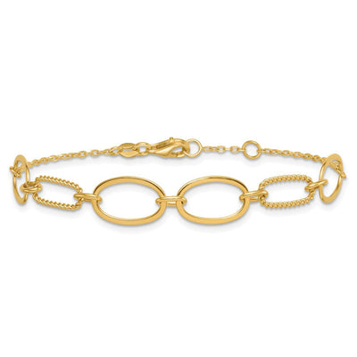 14K Polished And Twisted Oval Links Necklace Plus Extender