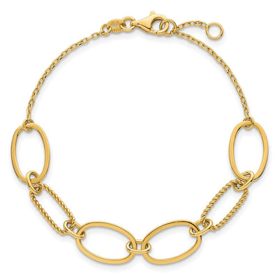 14K Polished And Twisted Oval Links Necklace Plus Extender