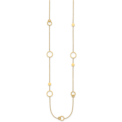 14K Polished Circle and Chain Pattern Necklace Plus Extender
