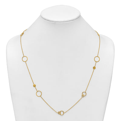 14K Polished Circle and Chain Pattern Necklace Plus Extender
