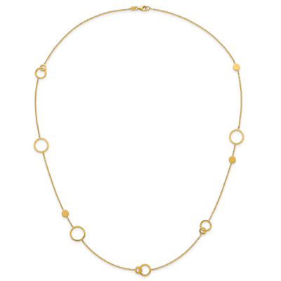 14K Polished Circle and Chain Pattern Necklace Plus Extender