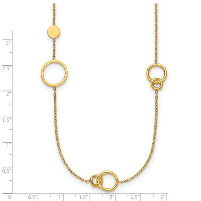 14K Polished Circle and Chain Pattern Necklace Plus Extender
