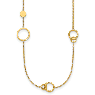 14K Polished Circle and Chain Pattern Necklace Plus Extender