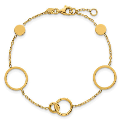 14K Polished Circle and Chain Pattern Necklace Plus Extender