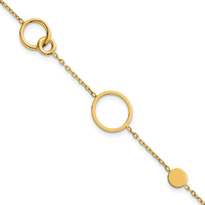 14K Polished Circle and Chain Pattern Necklace Plus Extender
