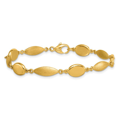14K Polished And Brushed Fancy Oval and Round Link Necklace
