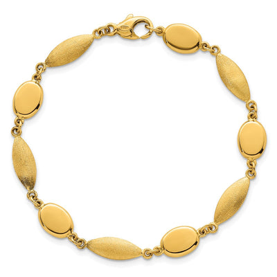 14K Polished And Brushed Fancy Oval and Round Link Necklace