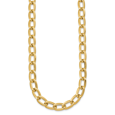 14K Polished And Textured Long Curb Link Necklace
