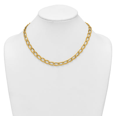 14K Polished And Textured Long Curb Link Necklace