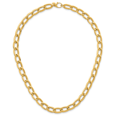 14K Polished And Textured Long Curb Link Necklace