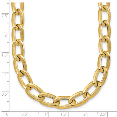 14K Polished And Textured Long Curb Link Necklace