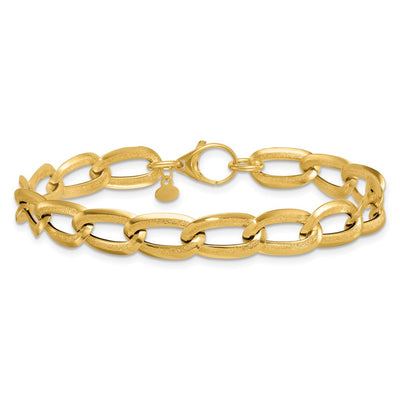 14K Polished And Textured Long Curb Link Bracelet