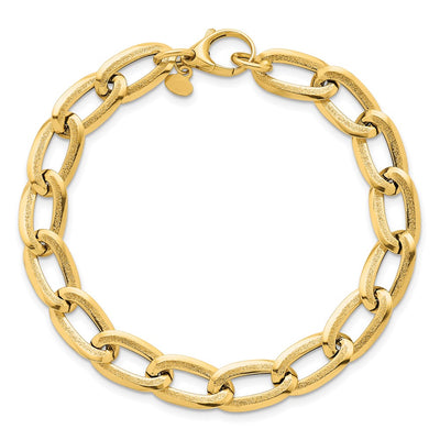 14K Polished And Textured Long Curb Link Bracelet
