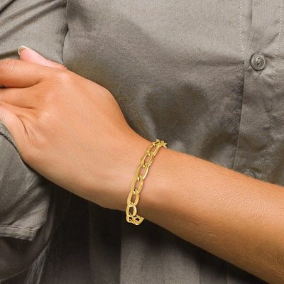 14K Polished And Textured Long Curb Link Bracelet