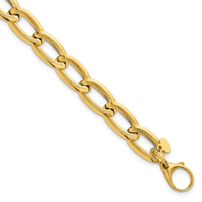 14K Polished And Textured Long Curb Link Bracelet