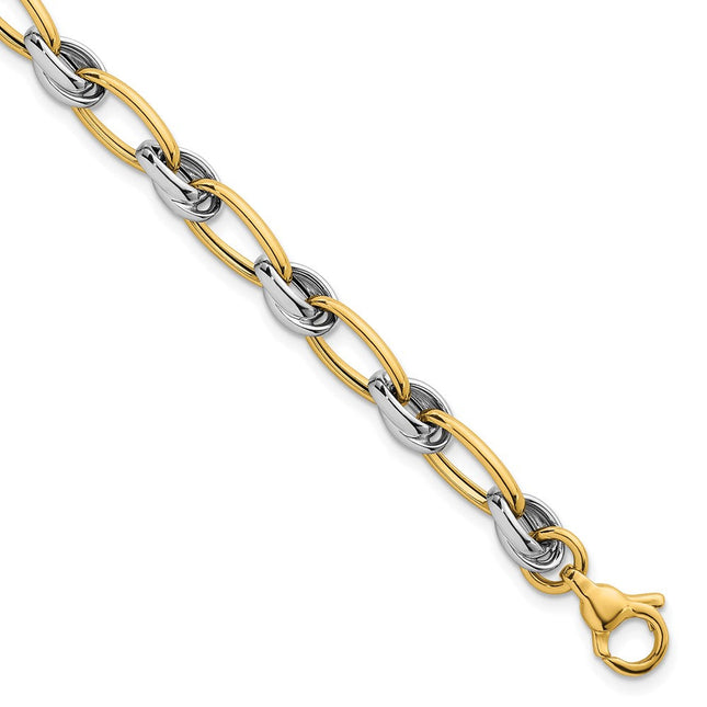 14k Two-tone Polished Fancy Oval Chain, 17.75 x 6.8mm