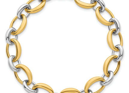 14k Two-Tone Polished Fancy Oval Link 7. Bracelet, 7.5 x 9.6mm