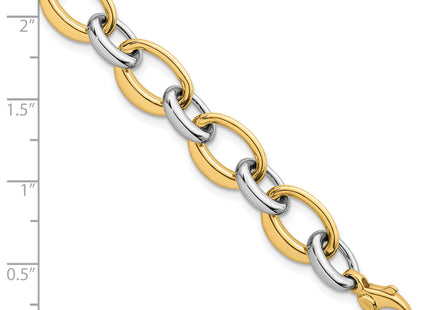 14k Two-Tone Polished Fancy Oval Link 7. Bracelet, 7.5 x 9.6mm
