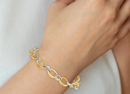 14k Two-Tone Polished Fancy Oval Link 7. Bracelet, 7.5 x 9.6mm