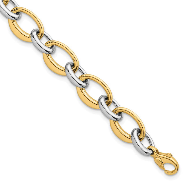 14k Two-Tone Polished Fancy Oval Link 7. Bracelet, 7.5 x 9.6mm