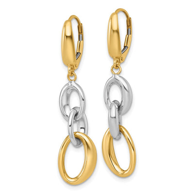 14K Two Tone Polished Fancy Oval Link Leverback Earrings