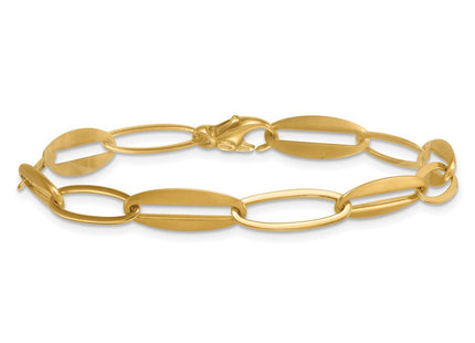14k Brushed and Polished Long Oval Link
