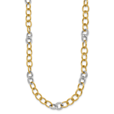 14K Two-tone Polished Fancy Circle Cable Chain Necklace