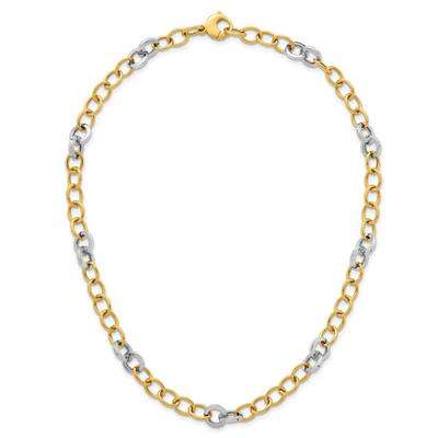 14K Two-tone Polished Fancy Circle Cable Chain Necklace